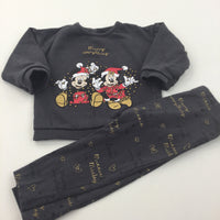 'Merry Everything' Mickey Mouse & Minnie Mouse Charcoal Grey Christmas Sweatshirt & Leggings Set - Girls 9-12 Months