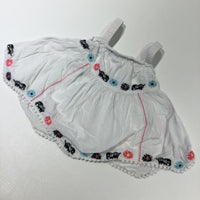 Flowers Embroidered White Cotton Sleeveless Blouse - Girls 12-18 Months