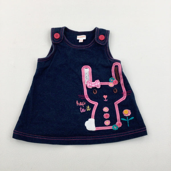 'Hop To It' Bunny Embroidered Navy Pinafore Dress - Girls Newborn
