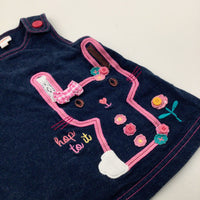 'Hop To It' Bunny Embroidered Navy Pinafore Dress - Girls Newborn