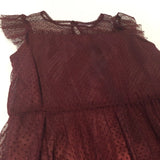 Burgundy Satiny Party Dress with Spotty Net Overlay - Girls 5-6 Years