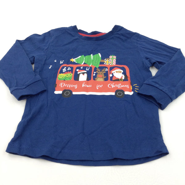 'Driving Home For Christmas' Bus Navy Long Sleeve Top - Boys/Girls 3-4 Years