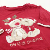 'My First Christmas' Reindeer & Teddy Appliqued Red Long Sleeve Top - Boys/Girls 0-3 Months