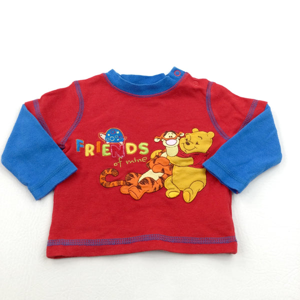 'Friends Of Mine' Winnie The Pooh Appliqued Red & Blue Long Sleeve Top- Boys 0-3 Months
