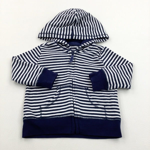 Striped Navy & White Zip Hoodie - Boys 0-3 Months