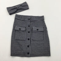 Black & White Checked Skirt & Matching Headband- Girls 10-11 Years