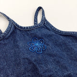 Beaded Flower Dark Blue Denim Crop Top - Girls 4-5 Years