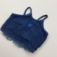 Beaded Flower Dark Blue Denim Crop Top - Girls 4-5 Years