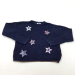 Sequin Stars Glittery Navy Knitted Jumper - Girls 10-11 Years