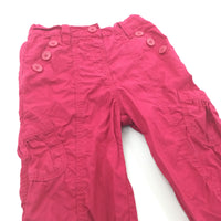 Hot Pink Lightweight Cotton Trousers with Elasticated Waistband- Girls 12-18 Months