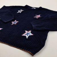 Sequin Stars Glittery Navy Knitted Jumper - Girls 10-11 Years