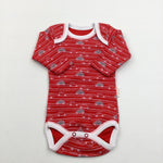 Cars Striped Red & White Long Sleeve Bodysuit - Boys 0-3 Months