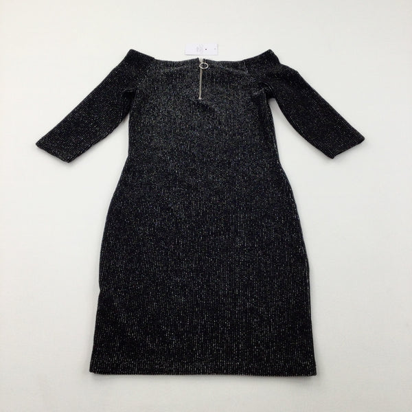 **NEW** Sparkly Off The Shoulder Black Dress - Girls 11 Years