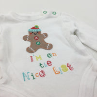 'I'm On The Nice List' Gingerbread Man White Long Sleeve Christmas Bodysuit - Boys/Girls Newborn