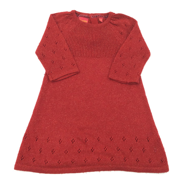 Red Sparkle Knitted Jumper Dress - Girls 12-18 Months
