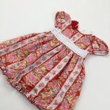 Flowers & Lace Detail Red Cotton Party Dress - Girls 2-3 Years