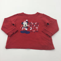 'Merry Christmas' Mickey Mouse Red Long Sleeve Christmas Top - Boys 9-12 Months