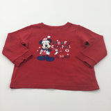 'Merry Christmas' Mickey Mouse Red Long Sleeve Christmas Top - Boys 9-12 Months