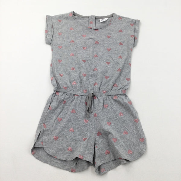 Glitter Hearts Grey & Pink Playsuit - Girls 10-11 Years