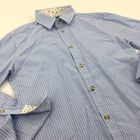 Blue & White Striped Cotton Shirt (needs Cufflinks) - Boys 9-10 Years