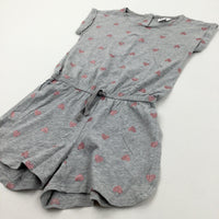 Glitter Hearts Grey & Pink Playsuit - Girls 10-11 Years