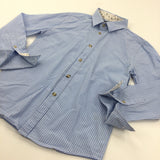 Blue & White Striped Cotton Shirt (needs Cufflinks) - Boys 9-10 Years