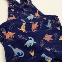 Dinosaur Colourful Navy Cotton Dungarees  - Boys 0-3 Months
