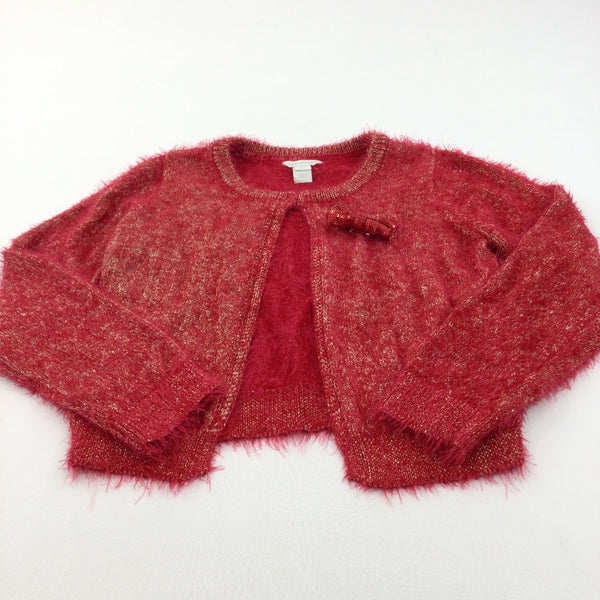 Red & Gold Glittery Knitted Cardigan with Bow - Girls 9-10 Years