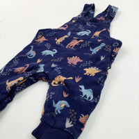 Dinosaur Colourful Navy Cotton Dungarees  - Boys 0-3 Months