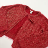 Red & Gold Glittery Knitted Cardigan with Bow - Girls 9-10 Years