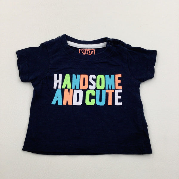 'Handsome & Cute' Navy T-shirt - Boys 0-3 Months