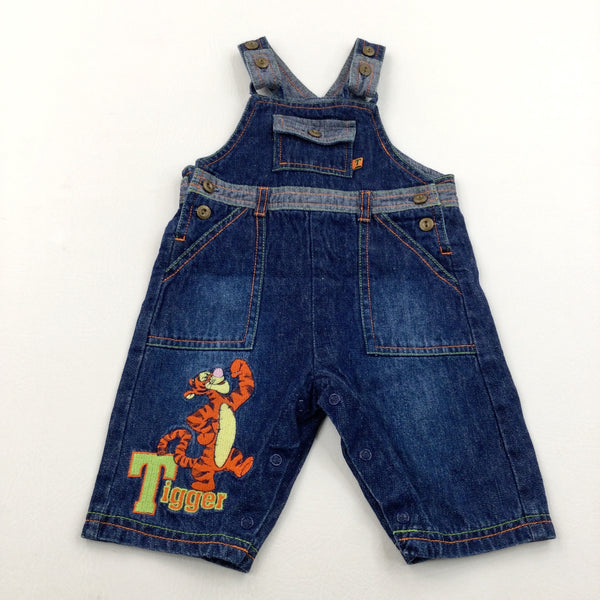 'Tigger' Winnie The Pooh Embroidered Dark Blue Denim Dungarees - Boys 0-3 Months