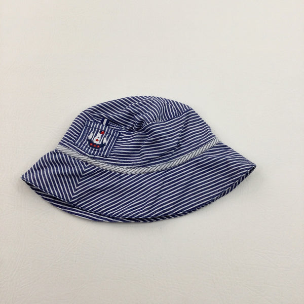 Ship Embroidered Navy & White Striped Sun Hat - Boys 1-2 Years
