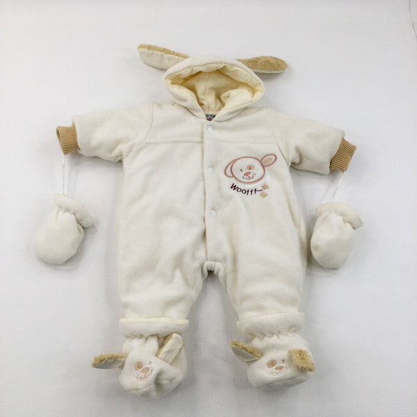 Woofff…' Dog Embroidered Thick Pramsuit - Boys 0-3 Months