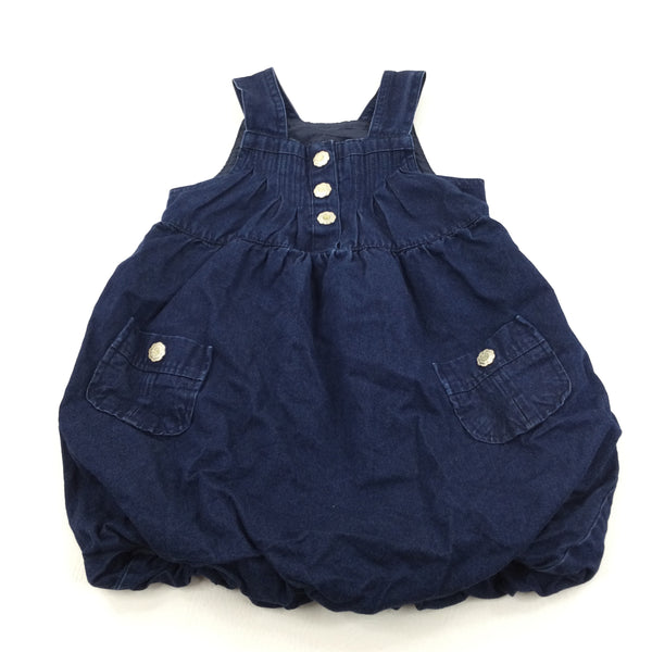 Dark Blue Lined Denim Dress with Bubble Hem - Girls 18-23 Months