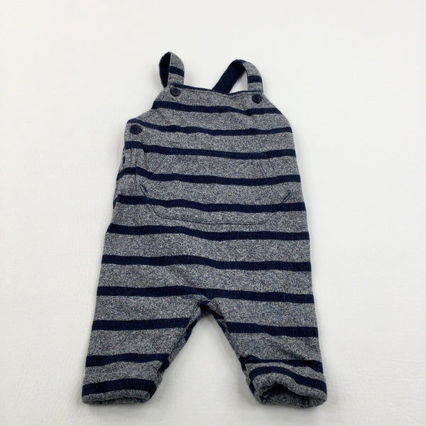 Striped Grey & Navy Cotton Dungarees - Boys 0-3 Months