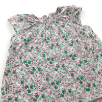 Flowers Green & Pink Cotton Blouse - Girls 12-18 Months