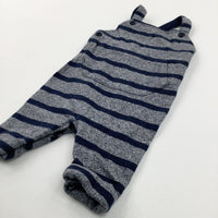 Striped Grey & Navy Cotton Dungarees - Boys 0-3 Months
