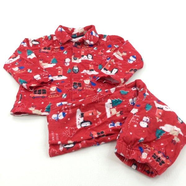 Christmas Scenes Red Flannel Pyjamas - Boys 18-24 Months