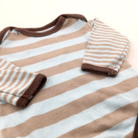 Striped Brown & Blue Long Sleeve Bodysuit - Boys 0-3 Months