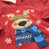Reindeer Appliqued Red Fluffy Fleece Christmas Hoodie Jumper - Boys/Girls 12-18 Months