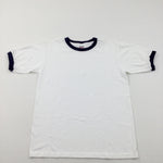 White & Navy Cotton T-shirt - Boys 11-12 Years
