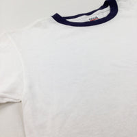 White & Navy Cotton T-shirt - Boys 11-12 Years