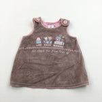 'All Aboard The Polar Train' Embroidered Brown & Pink Pinafore Dress - Girls 0-3 Months