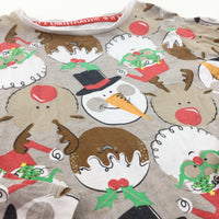 Snowmen, Christmas Puddings & Santa Light Brown Long Sleeve Top - Boys/Girls 2-3 Years