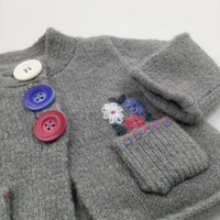 Flowers Grey Knitted Cardigan - Girls 0-3 Months