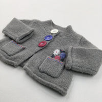 Flowers Grey Knitted Cardigan - Girls 0-3 Months