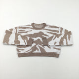 Animal Print Brown & White Cropped Knitted Jumper - Girls 11-12 Years