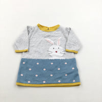 Rabbit Spotty Knitted Grey & Blue Dress