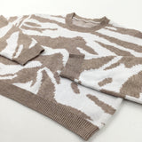 Animal Print Brown & White Cropped Knitted Jumper - Girls 11-12 Years